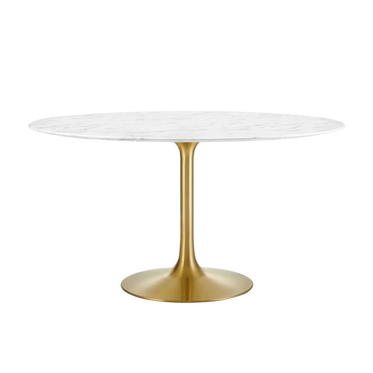 Tulip Marble Dining Table - 60" Round, Gold Base