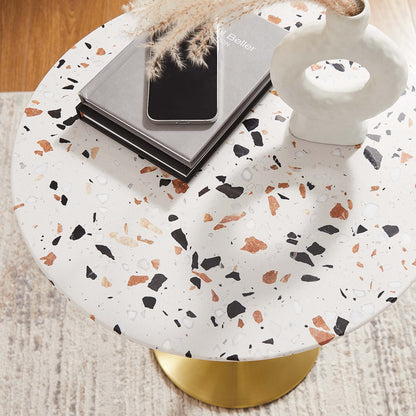Tulip Marble Side Table - 20" Round, Gold Terrazzo