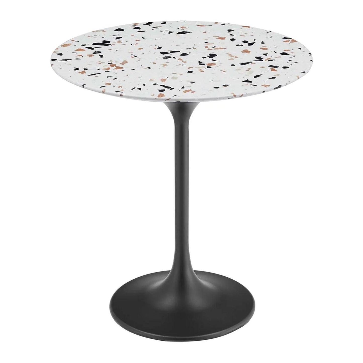 Tulip Marble Side Table - 20" Round, Black Terrazzo