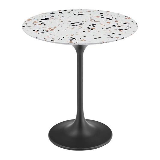 Tulip Marble Side Table - 20" Round, Black Terrazzo