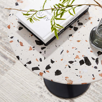 Tulip Marble Side Table - 20" Round, Black Terrazzo