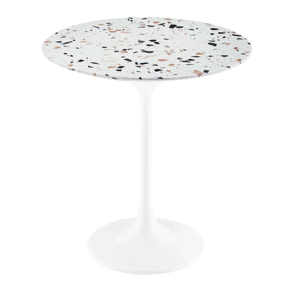 Tulip Marble Side Table - 20" Round, White Terrazzo