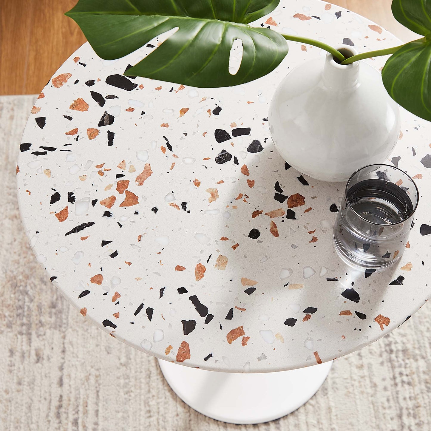 Tulip Marble Side Table - 20" Round, White Terrazzo
