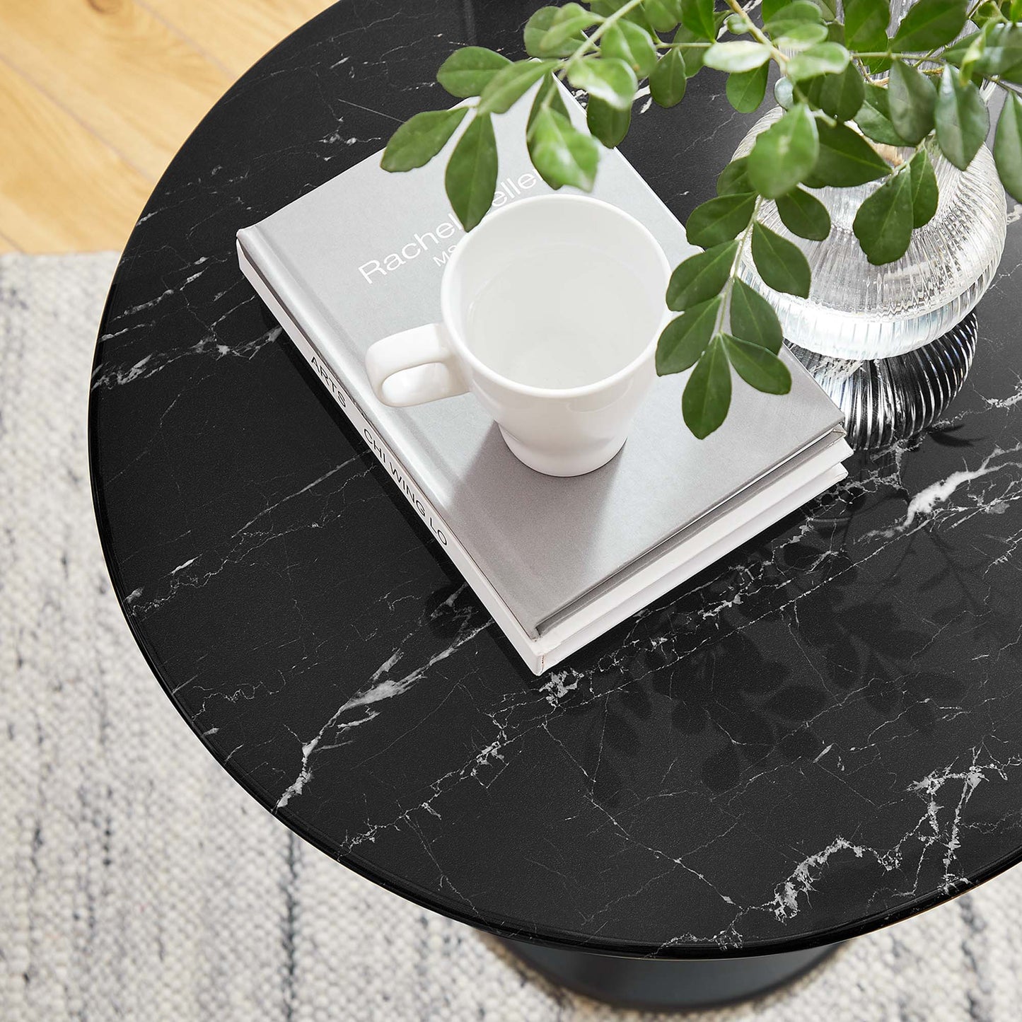 Tulip Marble Side Table - 20" Round, Black