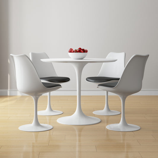 Tulip 36" Fiberglass Dining Table & Chairs Set, Black