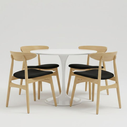 Tulip 36" Fiberglass Dining Table & Lulu Chairs Set